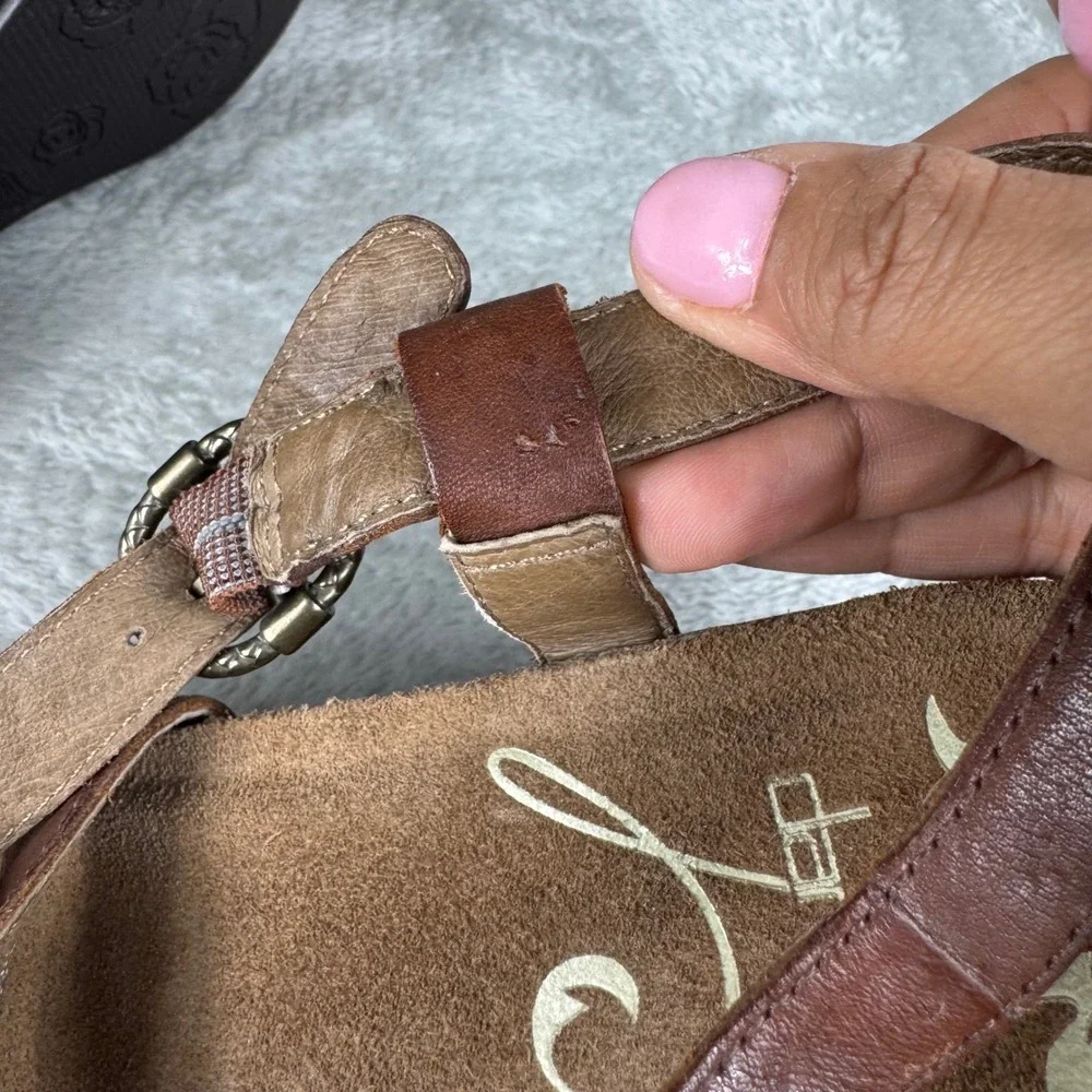 Dansko Women's Size 40(9.5-10) Brown Leather Wedge Sandals Strappy Studded Boho